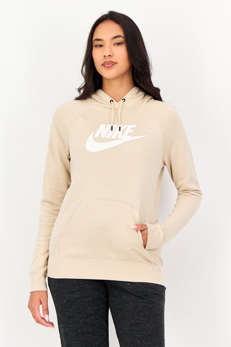 Nike Women Brand Logo Long Sleeve Outdoor Hoodie, Beige - Image 1